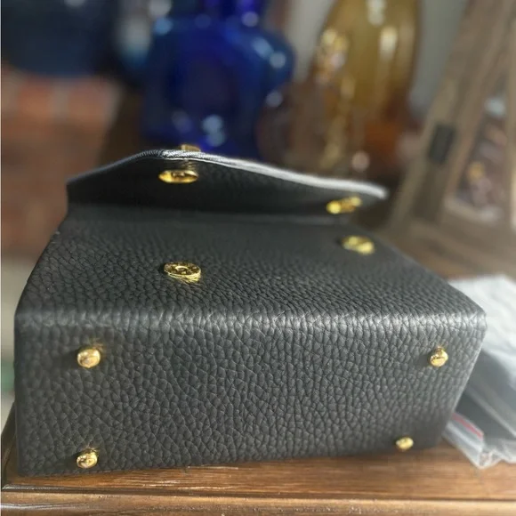 TOUS MINI TOP HANDLE CROSSBODY PURSE LUXURY BLACK AND GRAY FAUX LEATHER - Picture 8 of 12